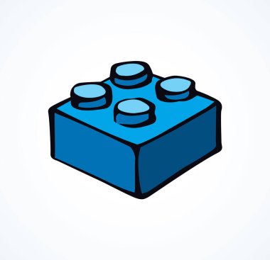 Canlı mavi Meccano yapboz seti beyaz kağıt arka planda. Parlak renkli mürekkep el çizimi tasarım obje amblemi piktogramı modern sanat karalaması çizgi stili. Metin için boşluk ile kapat