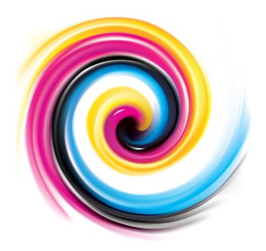 Canlı birincil boya gama tam palet pigment sembol çerçeve pankartın yaratıcı anafor şablonu. Yazdırma teknolojisi parlak kıvrımlı püskürtme disk simgesi simgesi logosu. Yakın görünüm metin uzayı