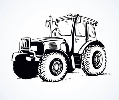 Klasik köyü arazi agrimotor faydalı model ile büyük lastik otobüs. Serbest çizim mürekkep el simgesini işaret logo resim kabataslak kağıt üzerinde sanat karalama stil hapiste çekilmiş. Beyaz karada metin için yer ile yan görünüm