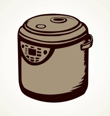 Modern metal karışımı fırın tenceresi cihazı beyaz uzayda metin için. Serbest çizgili siyah mürekkep eli sağlıklı çizilmiş tost ekmeği fırını kabı objesi logosu sanat karikatürü tarzında. Yakın görünüm