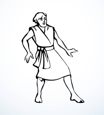 Vektör çizimi. Eski elbiseli, korkusuz adam.