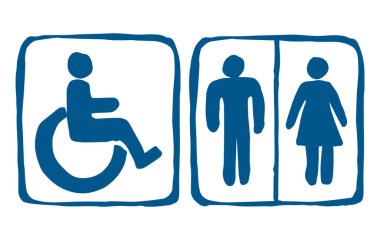 Beyaz girişteki sevimli tıbbi havaalanı tuvaleti dolabı. Ana hatları siyah el çizilmiş basit düz web evet erkek ebeveyn aile ortağı logo etiket tasarımı. Modern sanat çizgi film tarzı