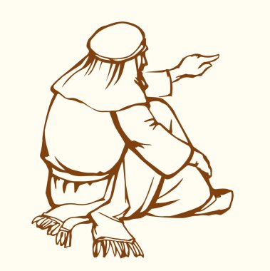 Vektör çizimi. Yerde oturan kadın.