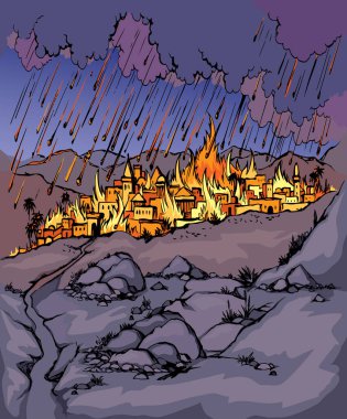 Vektör çizimi. Şehirde yangın var.