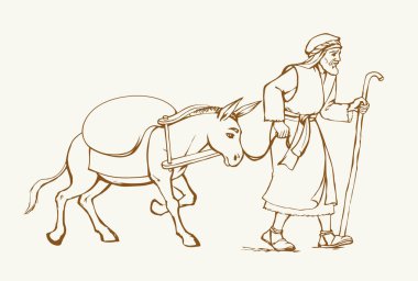 Baş haham, baş öğretmen Peter, beyaz insan tanrısı inanç hikayesi sanatı hakkında vaaz veriyor. Orta Doğu Asyalı bornoz giysisi kadın bedevi kız Mary eli arkadan çekilmiş kol arkasına bak kurşun kurşun gibi ağla