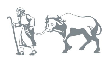 İncil 'deki Retro Arap sanat eseri çizimi. Yahudi adamın getirdiği eskiz. Kutsal kurban ayinine gidip erkek hayvan eti besliyorlar. Doğu Asya İsrail sürü işgücü işi Tanrı Qurban Field Road Asya pazarı metin alanı