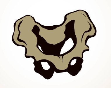 Önden beyaz, yaşlı, hasta, iliak gövde, kasık, bacak, uyluk ağrısı tedavisi, röntgen ışını yaralanması logosu. Elle çizilmiş siyah tıbbi röntgen omurga ağrısı çizimi çizim çizimi çizimi