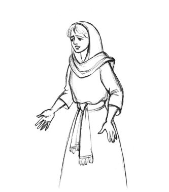 Retro veil shawl scarf dress cloth young east biblic jewish arab lady face stand do not sure don't know sad human face arm no ask shock look. Bible believe old guilty fear awe Israel sketch drawn art