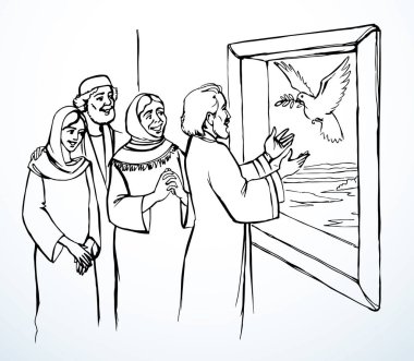 Vektör çizimi. Güvercin Nuh 'a döndü.