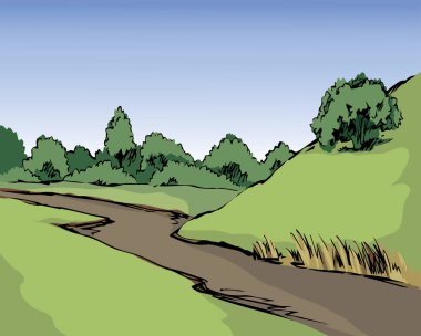 Vektör çizimi. Yaz nehri sahnesi