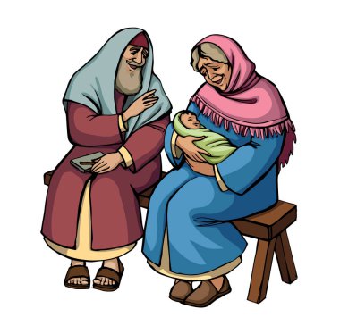 Vektör çizimi. Anne ve babanın bir bebeği var.