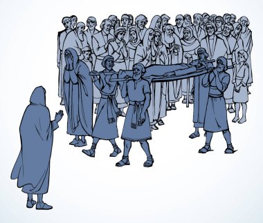 Vektör çizimi. Bir dulun oğlunun cenazesi.