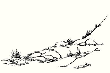 Vektör çizimi. Bitkiler taşlık tepede yetişir.