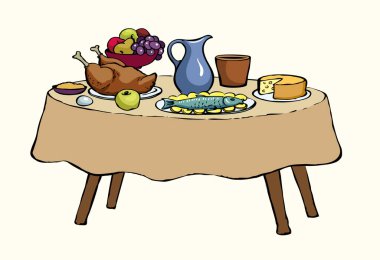 Vektör çizimi. Lezzetli ziyafet yemekleri