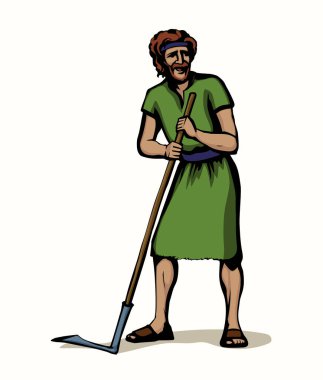 Vektör çizimi. Yaşlı tırpanlı bir adam.