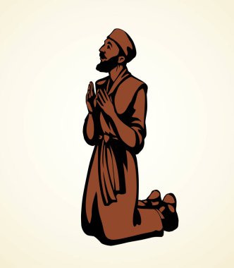 Mutlu, yetişkin, orta yaşlı, Yahudi, köle Arap, erkek. Umarım İsrail 'li erkek, kollarına güvenir. Tanrı' ya şükürler olsun. Tek başına çizilmiş Asyalı Müslüman bornoz giysi simgesi simge eski beyaz gökyüzü görünümü