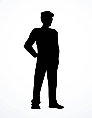 Yetişkin servis elemanı Avatar kol kalçası logo amblemi konsepti. Ana hatları siyah mürekkep kalem eli düz yönetimli bekle ağ ui web tasarımı modern sanat doodle tarzı beyaz kağıt metin alanı