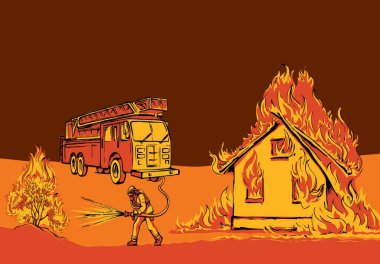 911 urgent car truck hose aid team risk job activity fight hero male try street park tree bush plant bonfire blaze. Hand draw no mean logic effect result save spray humor symbol vector art graphic sky