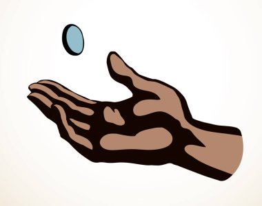 Yakından bak, yaşlı Yahudi erkek avuç içi resmi gerçek bir kuyruk çizgisi ikonu beyaz gökyüzü. Outlin siyah krizinde kader ölür. Eğlenceli bir fikir. Dua et de İncil 'e dua et.