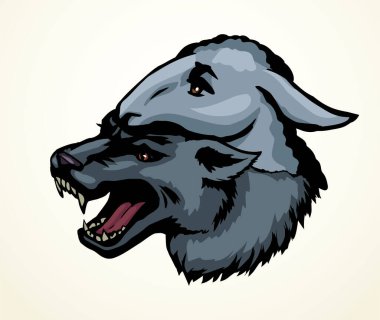 Vektör çizimi. Koyun kılığına girmiş kurt.