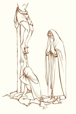 Vektör çizimi. Çarmıha gerilmiş İsa