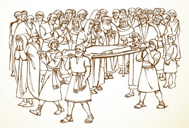 Vektör çizimi. Bir dulun oğlunun cenazesi.