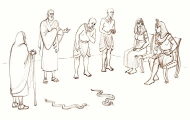 Luxury cloth guy cane rod stick ask lord order let go torah scene. Black line hand drawn retro age nobl holy male jew elder senior priest stand turn sign faith story east arab cartoon art sketch style