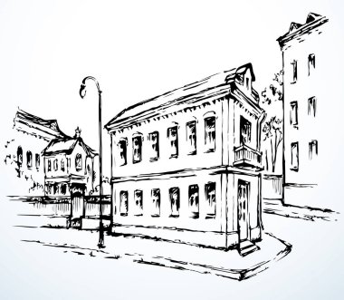Cityscape vektör. eski şehrin dar sokak.
