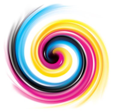 Canlı birincil boya gama tam palet pigment sembol çerçeve pankartın yaratıcı anafor şablonu. Yazdırma teknolojisi parlak kıvrımlı püskürtme disk simgesi simgesi logosu. Yakın görünüm metin uzayı