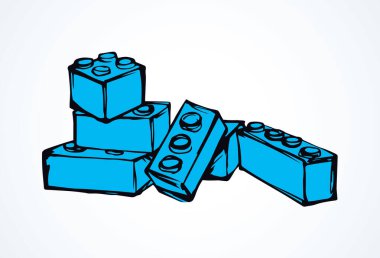 Canlı mavi Meccano yapboz seti beyaz kağıt arka planda. Parlak renkli mürekkep el çizimi tasarım obje amblemi piktogramı modern karalama çizgi stili. Metin için boşluk ile kapat