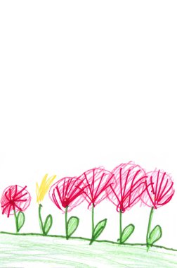 Vahşi manzara, fauna, küçük açık renk flora yeşil kalem, basit pastel boya, küçük eğlence, papatya yaprağı, parlak kırmızı renkli gelincik yaprağı, çiçek sembolü, resim tasarımı, resim tasarımı, kağıt dekoru.