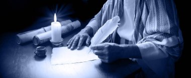 Son zamanlarda İncil 'deki kutsal tanrı hukuku öğretmeni Paul' un posta sayfası boşluğunu kapatın. Kapalı kollu mürekkep. Sanat eseri Peter 'ın günlüğünü çiz. Yahudi kadın kâtip.