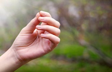 Genç erkek işçi kız kolu İncil 'de geçen güveni al Tanrı' ya göster. Yeni bir güç göster. Hayat için dua et. Makro görüntüyü kapat. Tek bir çiğ kuru kelime. Soya ağacı toprak tarlası.