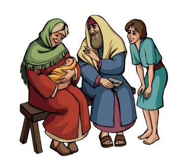 Vektör çizimi. Anne ve babanın bir bebeği var.