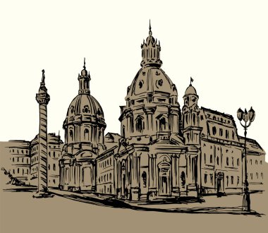 Vektör çizimi. Roma 'da kare çizimi.