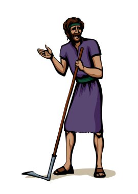 Vektör çizimi. Yaşlı tırpanlı bir adam.