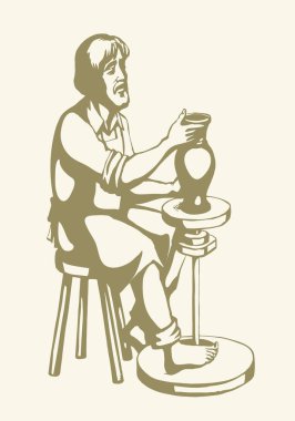 Vektör çizimi. Potter sürahi yapıyor.