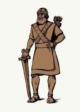 Vektör çizimi. Kılıçlı savaşçı.