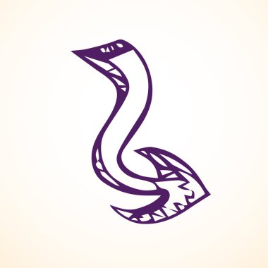 Close up cute down side grunge artist ui white paper backdrop text space. Freehand outline black ink paint way logotype emblem insignia design sketchy clip art modern contour scribble style brush label