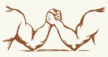 Çizgi 2 insan arkadaş parmak yarışması beyaz metin alanında kazanır. Ana hatları siyah mürekkep çizilmiş rakip el, logo piktogram amblem tasarımına karşı klasik karalama karikatür baskı tarzında. Yakın görünüm