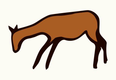 Yakından bakınca, kırmızı Afrika kabilesi beyaz arka planda keçi figürü çiziyor. Çizgi koyu siyah mürekkep boyalı el grunge düz bizon boğa şekilli logo tasarımı. Geçmişe dönük duvar resmi yazdırma biçimi