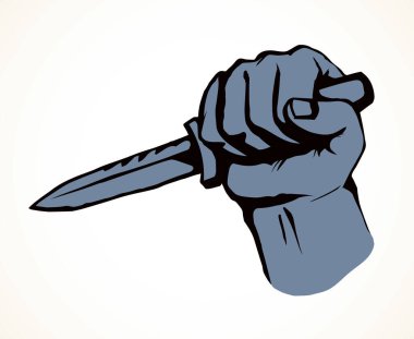 Yaşlı aşçı aşçı, büyük mutfak kesicisi. Hırsız soyguncuların saldırısına uğramakla tehdit ediyor. Polis logosu çizilmiş sanat metni alanı. Yakından bakınca korkunç umutsuzluk psikopat suistimal tehdit aşçı gerilim filmi