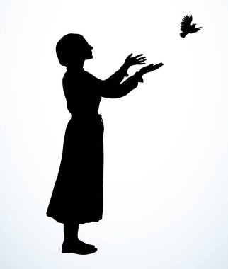 Vektör çizimi. Dua eden kız silueti