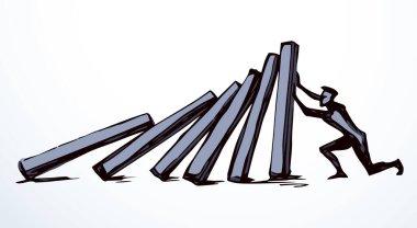 Yakından izole edilmiş yığın kırılma krizi çatışma güvenliği. Çizgi siyah çizim oyun ikonu işaret tablosu tasarımı beyaz sanat karikatür vektör tarzı. 1 erkek işçi liderini kapatın itin, itin, itin, düşmekten kurtarın.