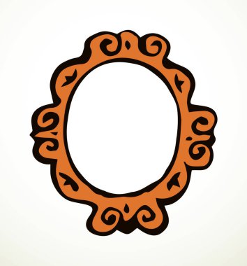 Yaşlanmış rustik canlandırma boş elips kartı. Siyah mürekkep boyalı kalem el çizimi boş rokoko deco sanatçısı karalama karalama karikatür desen tarzı. Kapanış görünümü beyaz duvar metin alanı arkaplanı