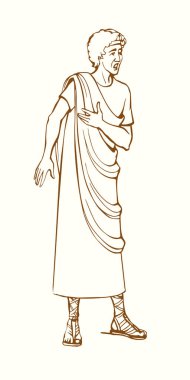 Vektör çizimi. Eski elbiseli, şaşkın bir adam.