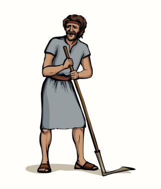 Vektör çizimi. Yaşlı tırpanlı bir adam.