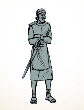 Geçmiş orta doğu üzgün Arap kraliyet kralı David tanrı kahraman zafer kazandı. Kara El beyaz Asyalı Yahudi çapraz savaş saldırısını düşünüyor. Kılıç savaşı, İran giysisi, İncil 'e ait eski hikaye sanatı.