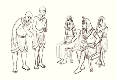 Genç yetişkin etek giyimli adam çubuk çubuk işçisi yayı Şef Lider 'in yaşam sahnesine yardım etmesi için yalvar. Siyah çizgili eski çağ soylu büyük usta düzen beyaz Tanrı inancı hikayesi sanat eskiz tarzı