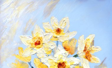 Parlak modern gouache boya pastel eskiz desen görünümü. Canlı el çizimi akrilik botanik tomurcuk sapı bitki posası retro yaratıcı kağıt kanva fırça tebrik kartı tarzı. Turuncu renkli gri gökyüzü sahnesi